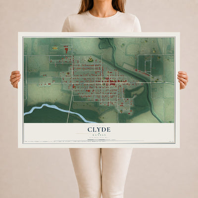 Map of Clyde, Kansas, 24 x 36 inch unframed archival matte print