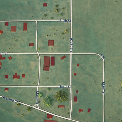 Close-up of the map of Codell, Kansas print showing street and building detail