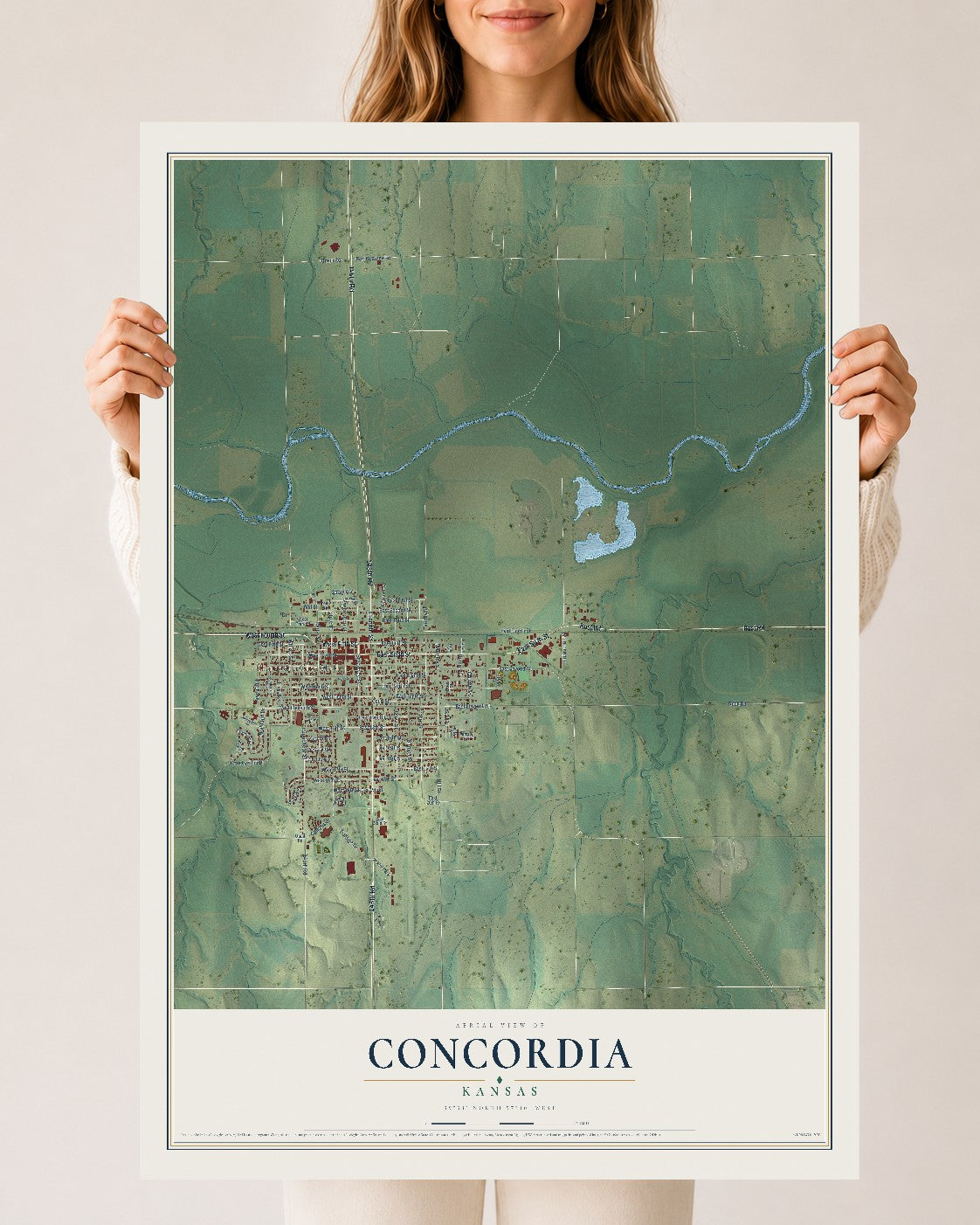 Map of Concordia, Kansas, 24 x 36 inch unframed archival matte print