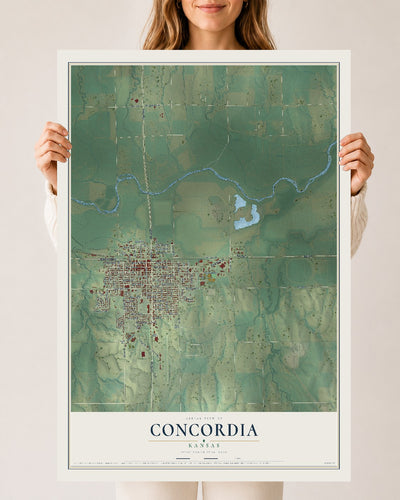 Map of Concordia, Kansas, 24 x 36 inch unframed archival matte print