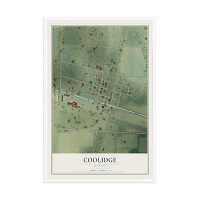 Map of Coolidge, Kansas, 12 x 18 inch print in a white wood frame