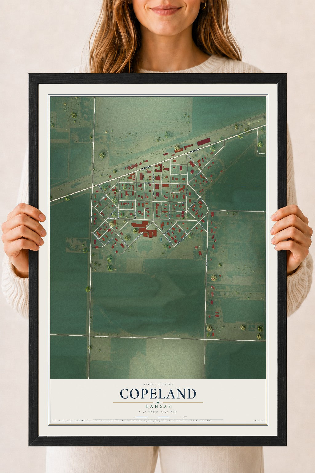 Map of Copeland, Kansas, 18 x 24 inch print in a black wood frame