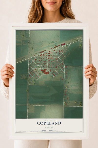 Map of Copeland, Kansas, 18 x 24 inch print in a white wood frame
