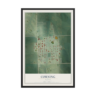 Map of Corning, Kansas, 12 x 18 inch print in a black wood frame