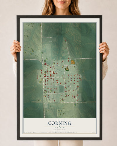Map of Corning, Kansas, 24 x 36 inch print in a black wood frame
