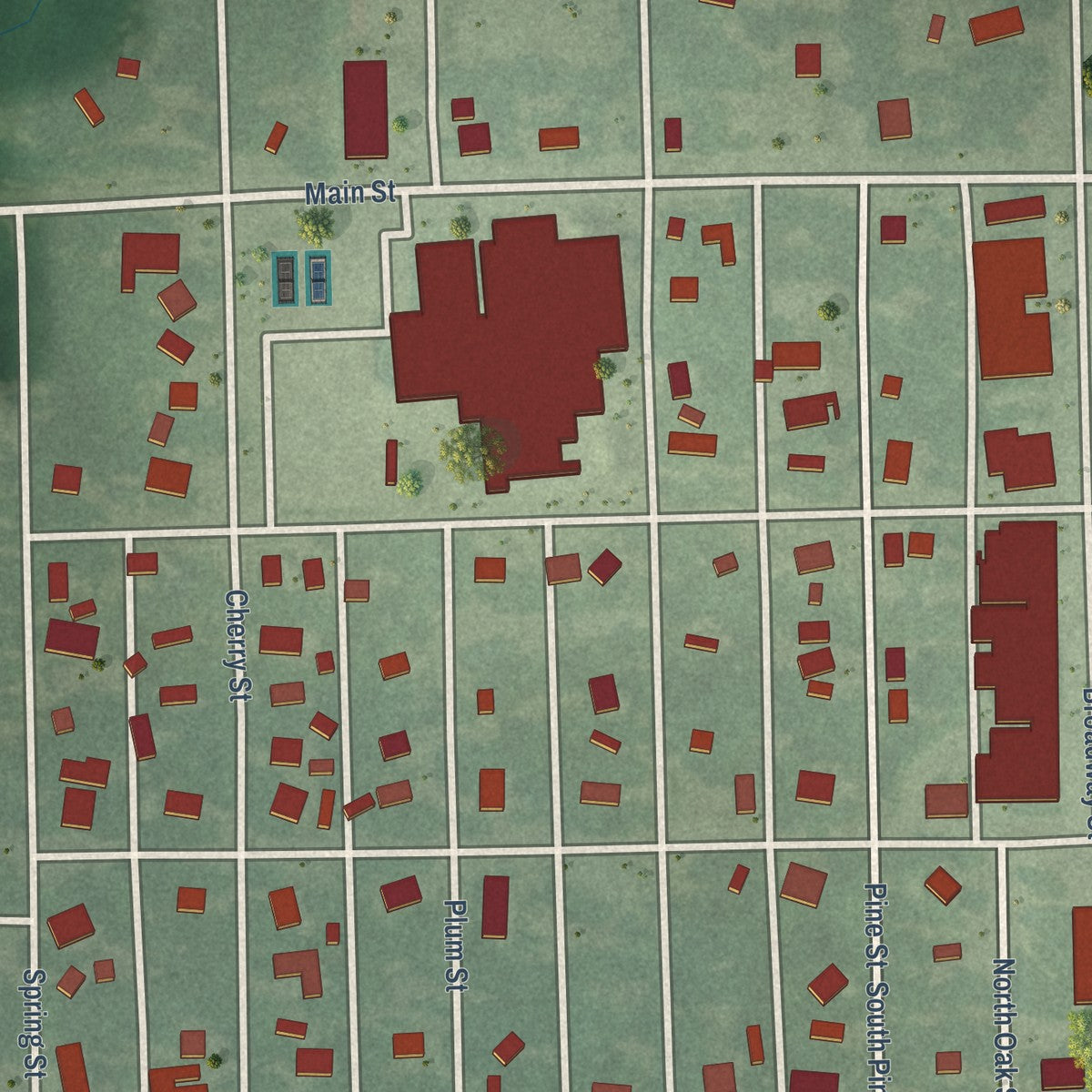 Close-up of the map of Cottonwood Falls, Kansas print showing street and building detail