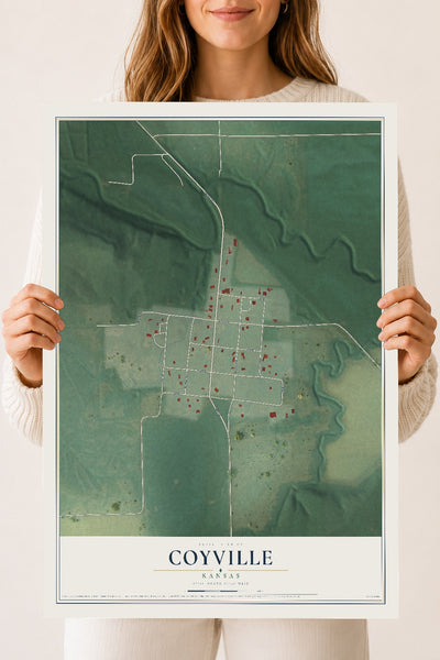 Map of Coyville, Kansas, 18 x 24 inch unframed archival matte print