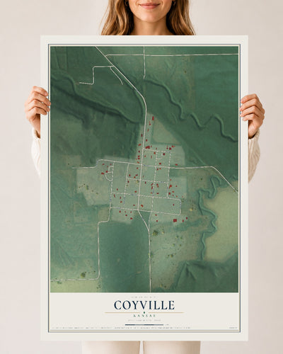 Map of Coyville, Kansas, 24 x 36 inch unframed archival matte print