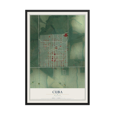 Map of Cuba, Kansas, 12 x 18 inch print in a black wood frame