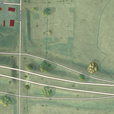 Second close-up of the map of Cunningham, Kansas print showing more streets and buildings