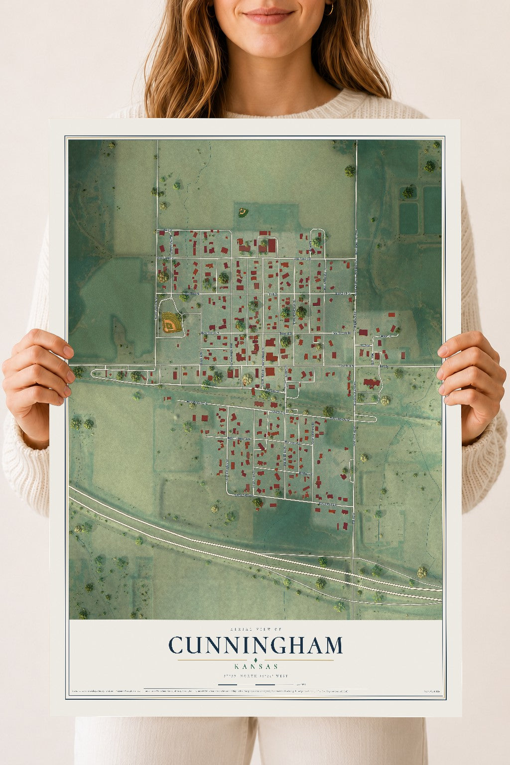 Map of Cunningham, Kansas, 18 x 24 inch unframed archival matte print