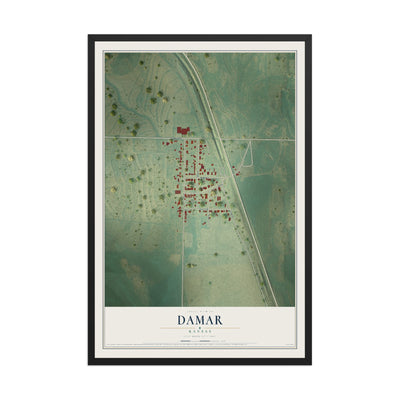 Map of Damar, Kansas, 12 x 18 inch print in a black wood frame