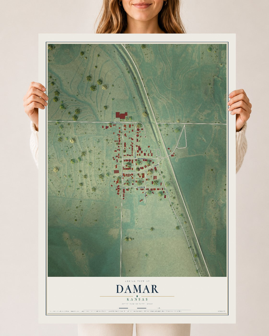 Map of Damar, Kansas, 24 x 36 inch unframed archival matte print