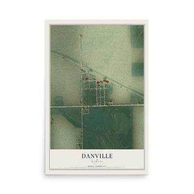 Map of Danville, Kansas, 12 x 18 inch unframed archival matte print