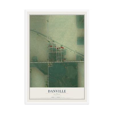Map of Danville, Kansas, 12 x 18 inch print in a white wood frame