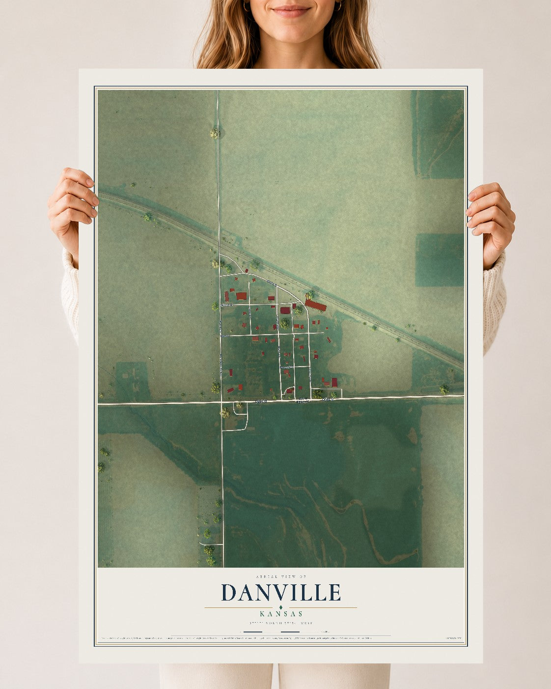 Map of Danville, Kansas, 24 x 36 inch unframed archival matte print