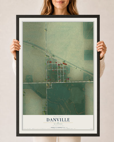 Map of Danville, Kansas, 24 x 36 inch print in a black wood frame