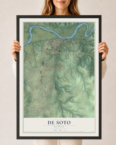 Map of De Soto, Kansas, 24 x 36 inch print in a black wood frame