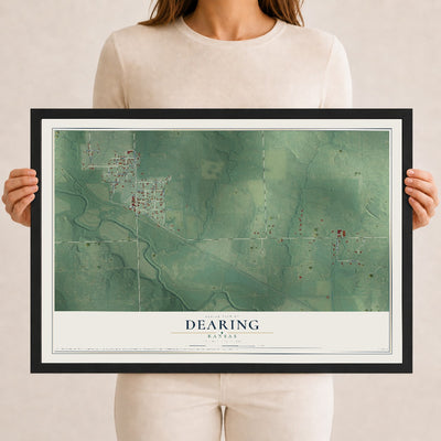 Map of Dearing, Kansas, 12 x 18 inch print in a black wood frame