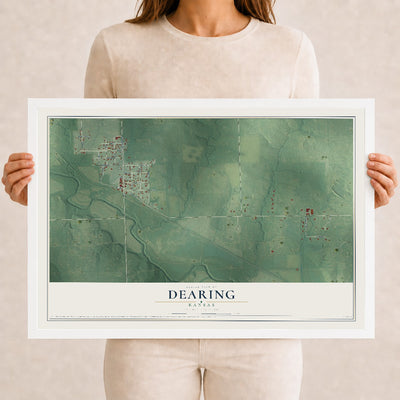 Map of Dearing, Kansas, 12 x 18 inch print in a white wood frame