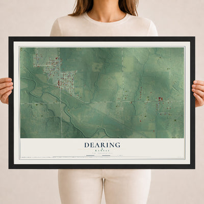 Map of Dearing, Kansas, 18 x 24 inch print in a black wood frame