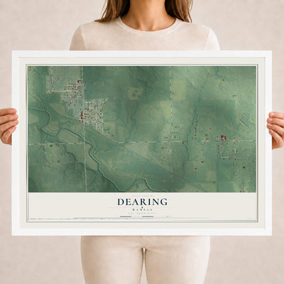 Map of Dearing, Kansas, 18 x 24 inch print in a white wood frame