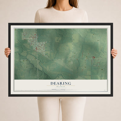 Map of Dearing, Kansas, 24 x 36 inch print in a black wood frame