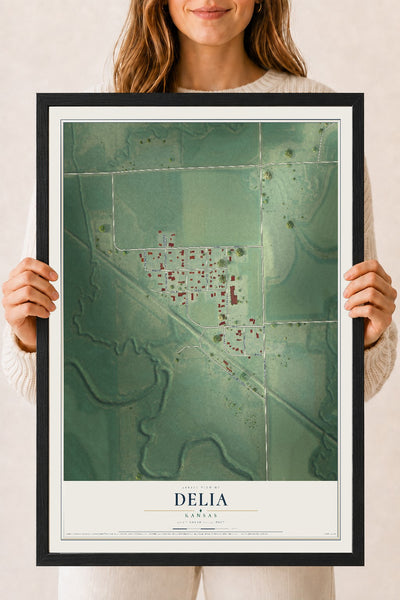 Map of Delia, Kansas, 18 x 24 inch print in a black wood frame