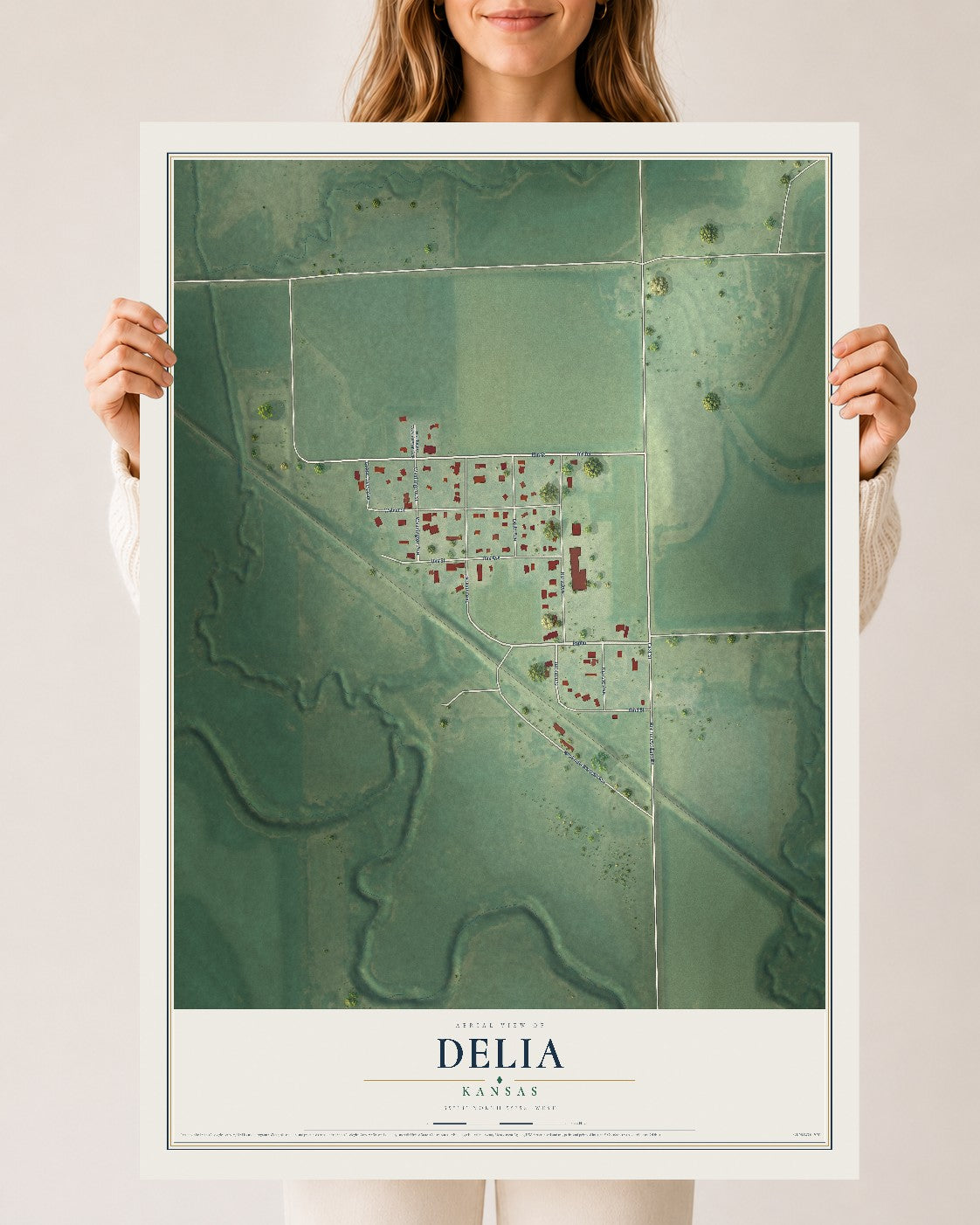 Map of Delia, Kansas, 24 x 36 inch unframed archival matte print