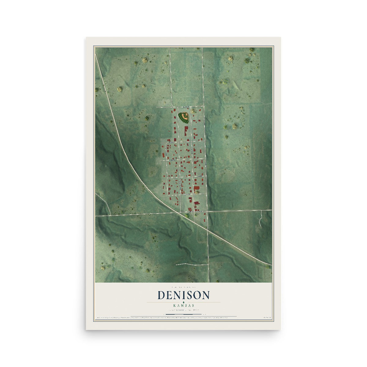 Map of Denison, Kansas, 12 x 18 inch unframed archival matte print