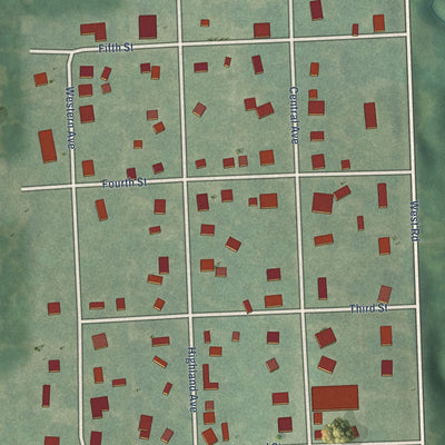 Close-up of the map of Denison, Kansas print showing street and building detail