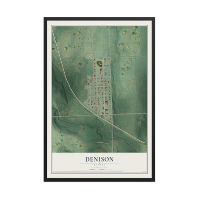 Map of Denison, Kansas, 12 x 18 inch print in a black wood frame
