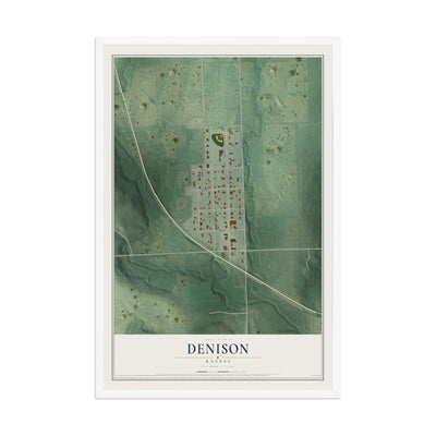 Map of Denison, Kansas, 12 x 18 inch print in a white wood frame