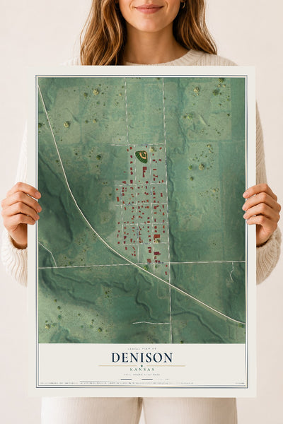 Map of Denison, Kansas, 18 x 24 inch unframed archival matte print