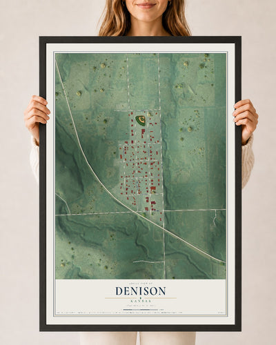 Map of Denison, Kansas, 24 x 36 inch print in a black wood frame