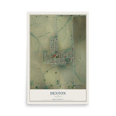 Map of Denton, Kansas, 12 x 18 inch unframed archival matte print
