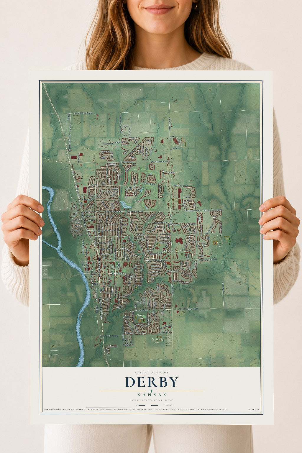 Map of Derby, Kansas, 18 x 24 inch unframed archival matte print