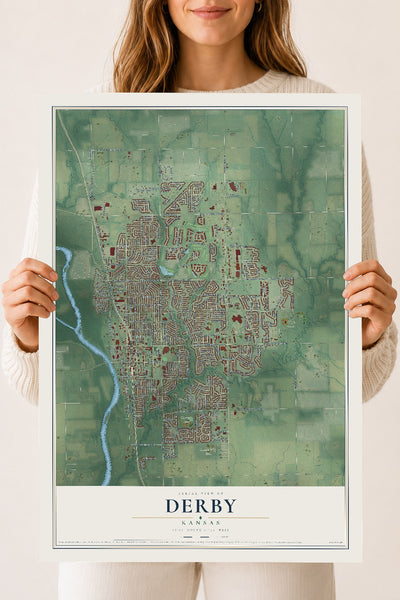 Map of Derby, Kansas, 18 x 24 inch unframed archival matte print
