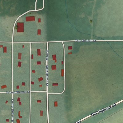Close-up of the map of Detroit, Kansas print showing street and building detail