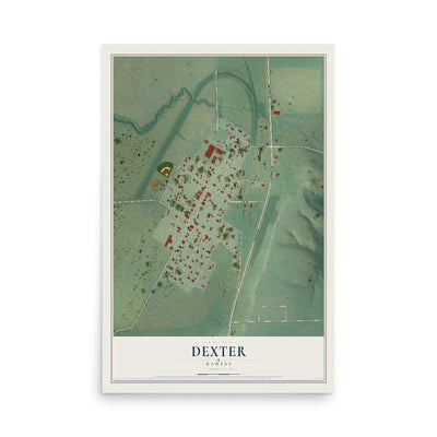 Map of Dexter, Kansas, 12 x 18 inch unframed archival matte print
