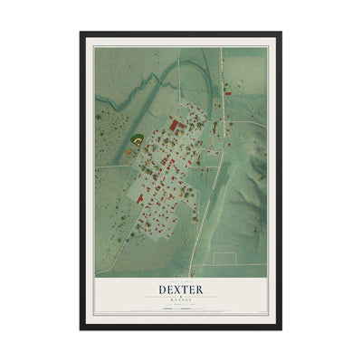 Map of Dexter, Kansas, 12 x 18 inch print in a black wood frame