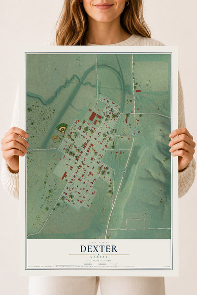 Map of Dexter, Kansas, 18 x 24 inch unframed archival matte print