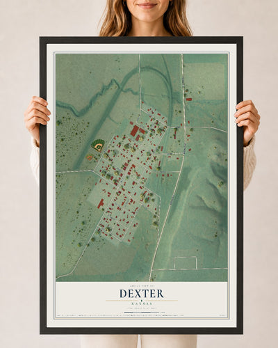 Map of Dexter, Kansas, 24 x 36 inch print in a black wood frame