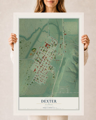 Map of Dexter, Kansas, 24 x 36 inch print in a white wood frame
