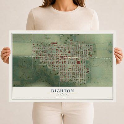 Map of Dighton, Kansas, 12 x 18 inch unframed archival matte print
