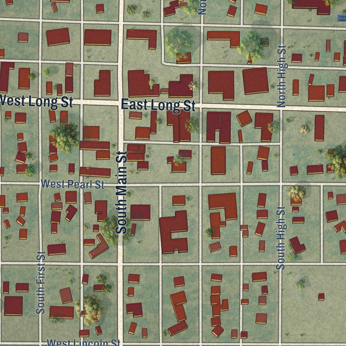 Close-up of the map of Dighton, Kansas print showing street and building detail