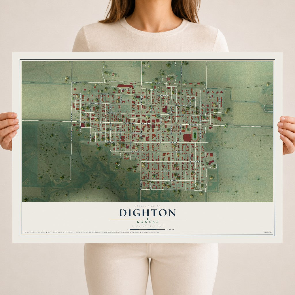 Map of Dighton, Kansas, 18 x 24 inch unframed archival matte print