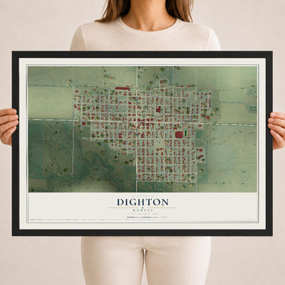 Map of Dighton, Kansas, 18 x 24 inch print in a black wood frame