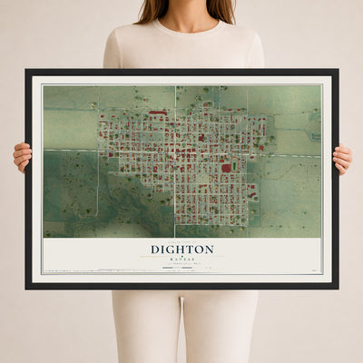 Map of Dighton, Kansas, 24 x 36 inch print in a black wood frame