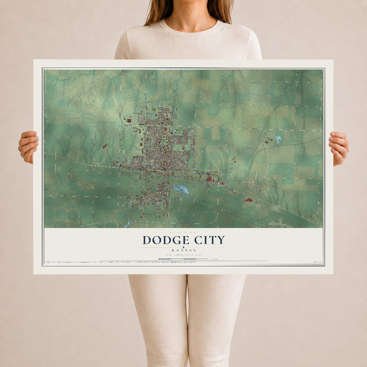Map of Dodge City, Kansas, 24 x 36 inch unframed archival matte print